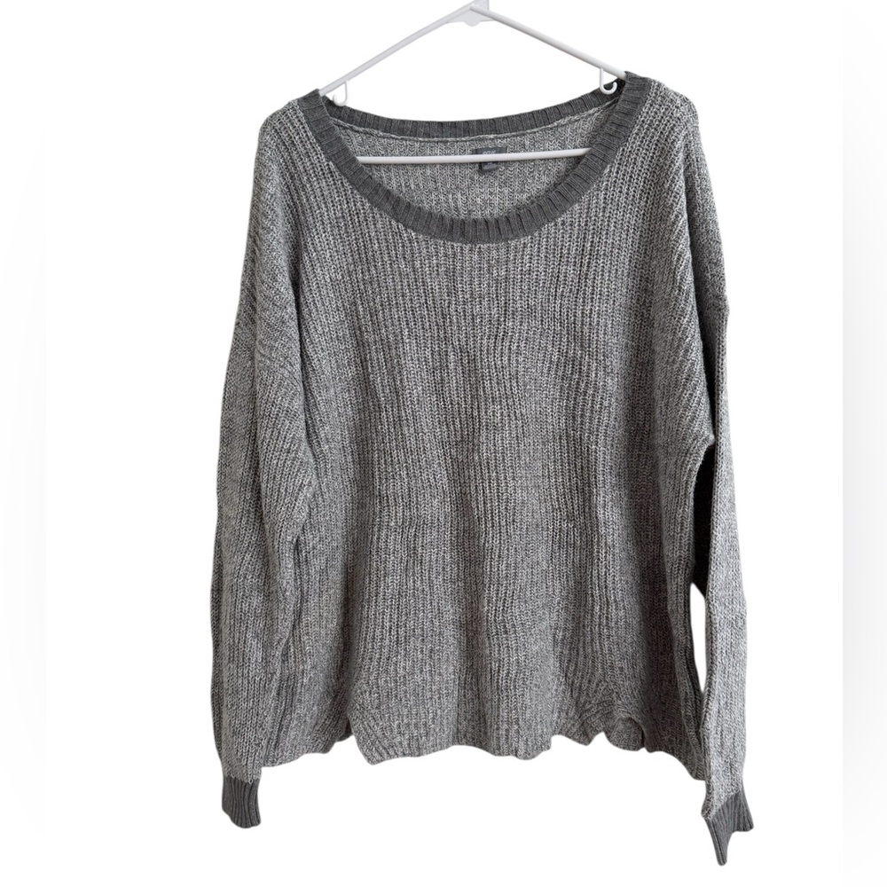 aerie Gray Ribbed Scoop Neck Sweater
